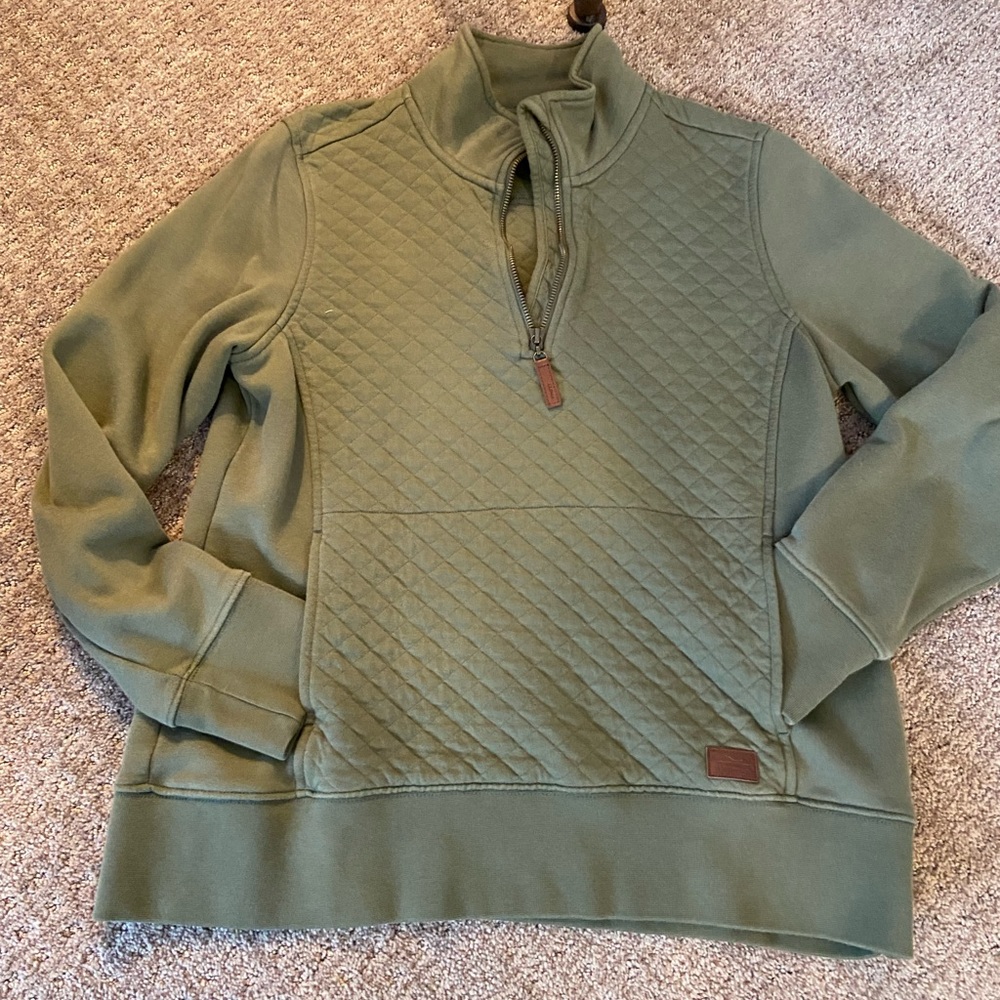 LLBean olive green quilted zip neck pullover